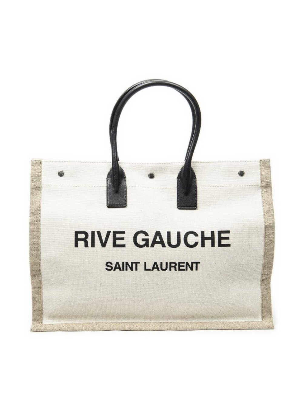 Saint Laurent Large Rive Gauche Tote Bag Ivory Beige Black Woven Canvas